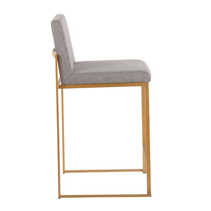 Fuji - Contemporary High Back Counter Stool (Set of 2) - Gray / Gold