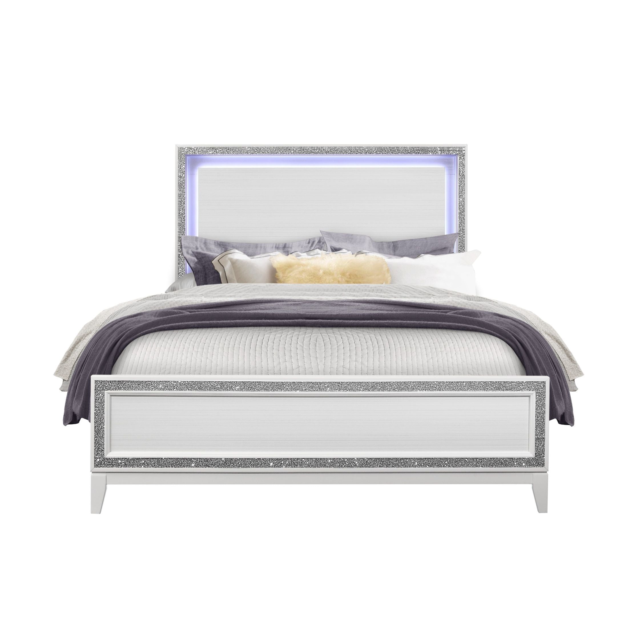 Almera - Queen Bed Glitter - White