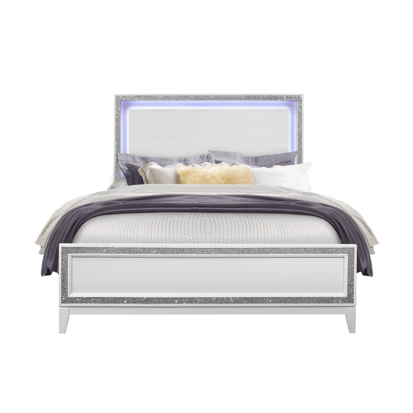 Almera - Queen Bed Glitter - White