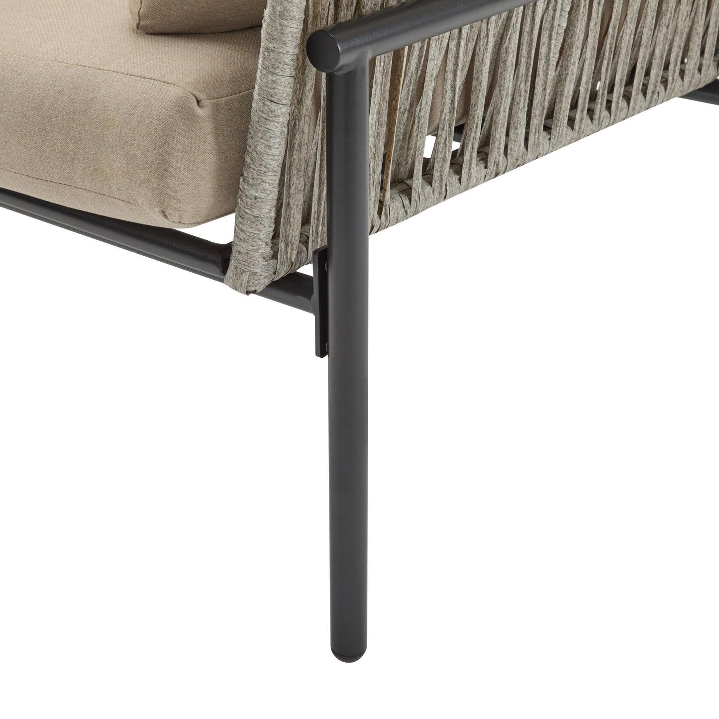 Modern Iron Lounge Chair With Rope Weave And Plush Cushions For Indoor / Outdoor Relaxation - Beige / Gray