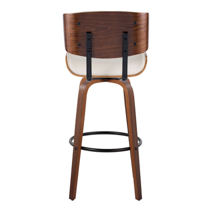 Lombardi - Mid-Century Modern Fixed Height Barstool With Swivel With Round Footrest (Set of 2) - Walnut / Cream
