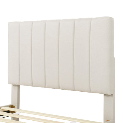 Twin Size Upholstered Platform Bed With Trundle And 3 Drawers - Beige