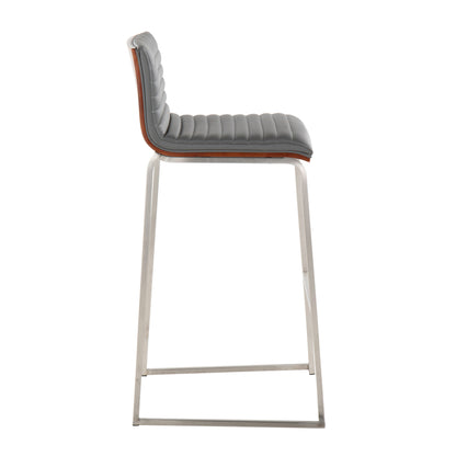Mason Mara - Contemporary Fixed Height Barstool (Set of 2) - Walnut / Gray