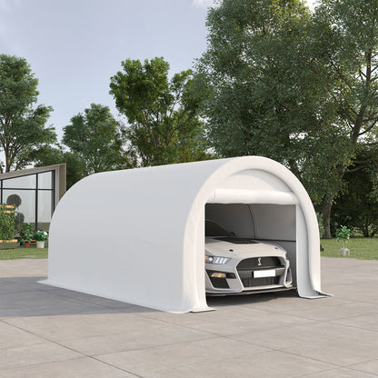 Outsunny - 10' x 16' Carport, Heavy Duty Portable Garage Storage Tent With Large Zippered Door, Anti-Uv Pe Canopy Cover For Car, Truck, Boat, Motorcycle, Bike, Garden Tools, Outdoor Work - White