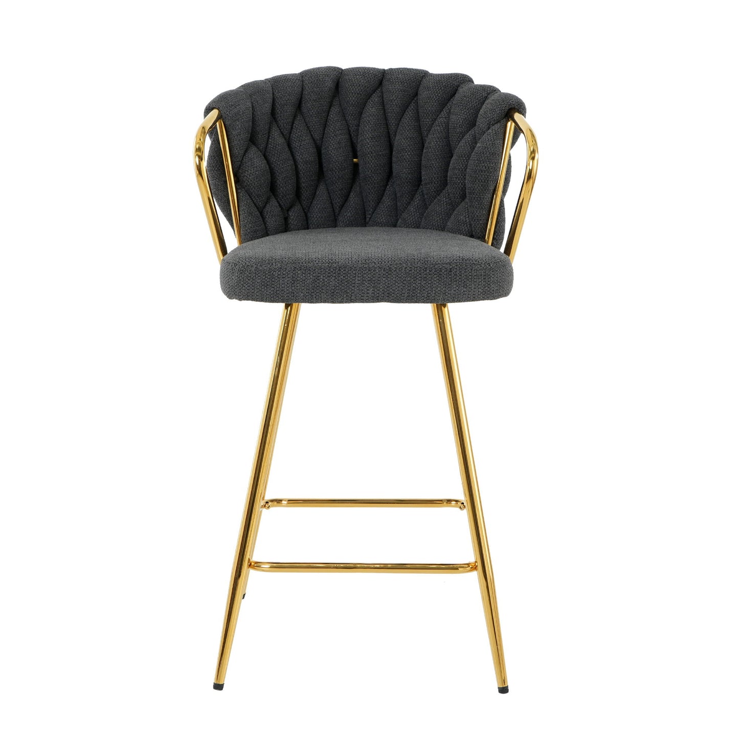 Modern Design High Stool With Gold Plated Legs For Kitchen Dining Linen (Set of 2) - Dark Gray