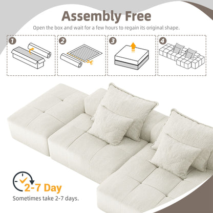 Modern Oversized Modular Sectional Sofa With Ottoman, Seat, Chaise Lounge And Armrest, Sparkling Chenille Fabric Soft Cushion Sofa With 4 Pillows, 4 Pieces Diy Combination Tufted Sofa, No Assembly Required - Beige