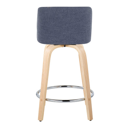 Toriano - Contemporary Fixed Height Counter Stool With Swivel With Round Footrest (Set of 2) - Natural / Blue