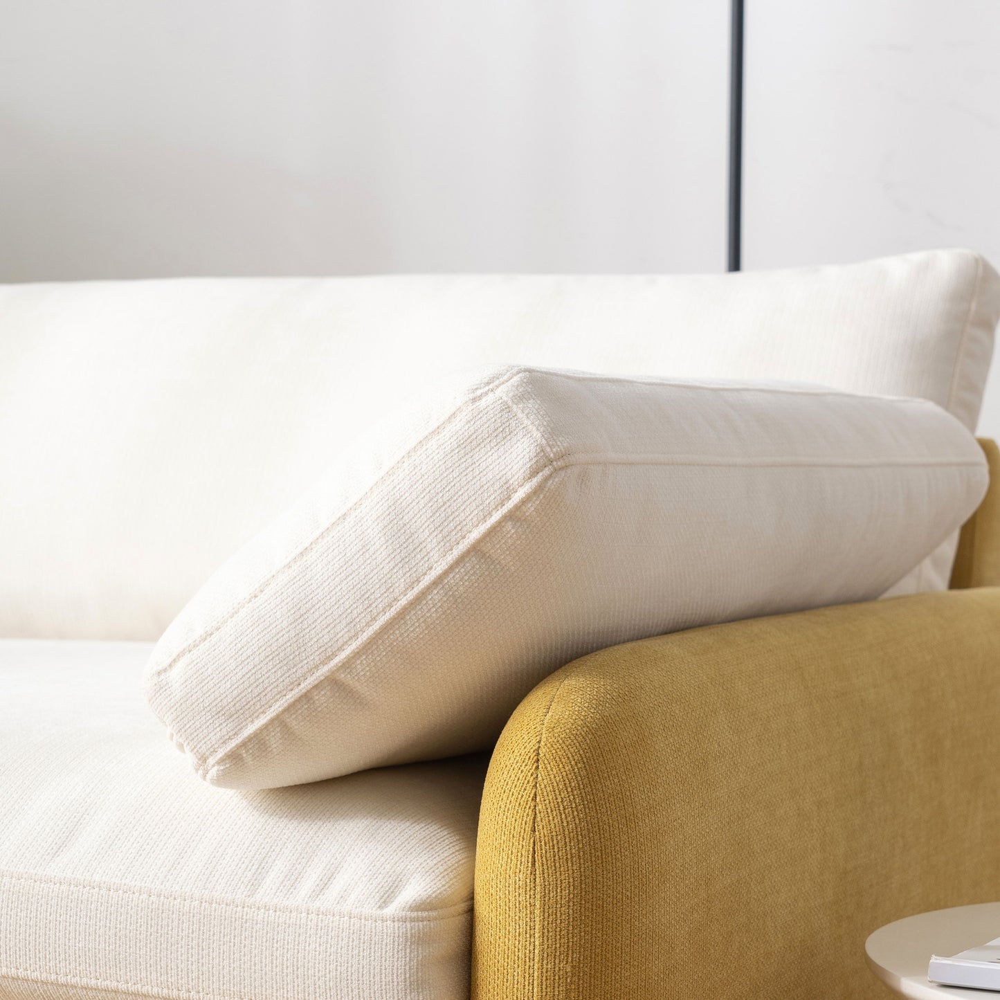 Oversized Single Sofa Chair Wide And Deep Seat, Modern Upholstered Comfy Blocking Couch Lounge With Pillows - Cream / Yellow