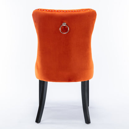 Nikki - Modern, High-End Tufted Solid Wood Contemporary Velvet Upholstered Dining Chair With Wood Legs Nailhead Trim (Set of 2) - Orange