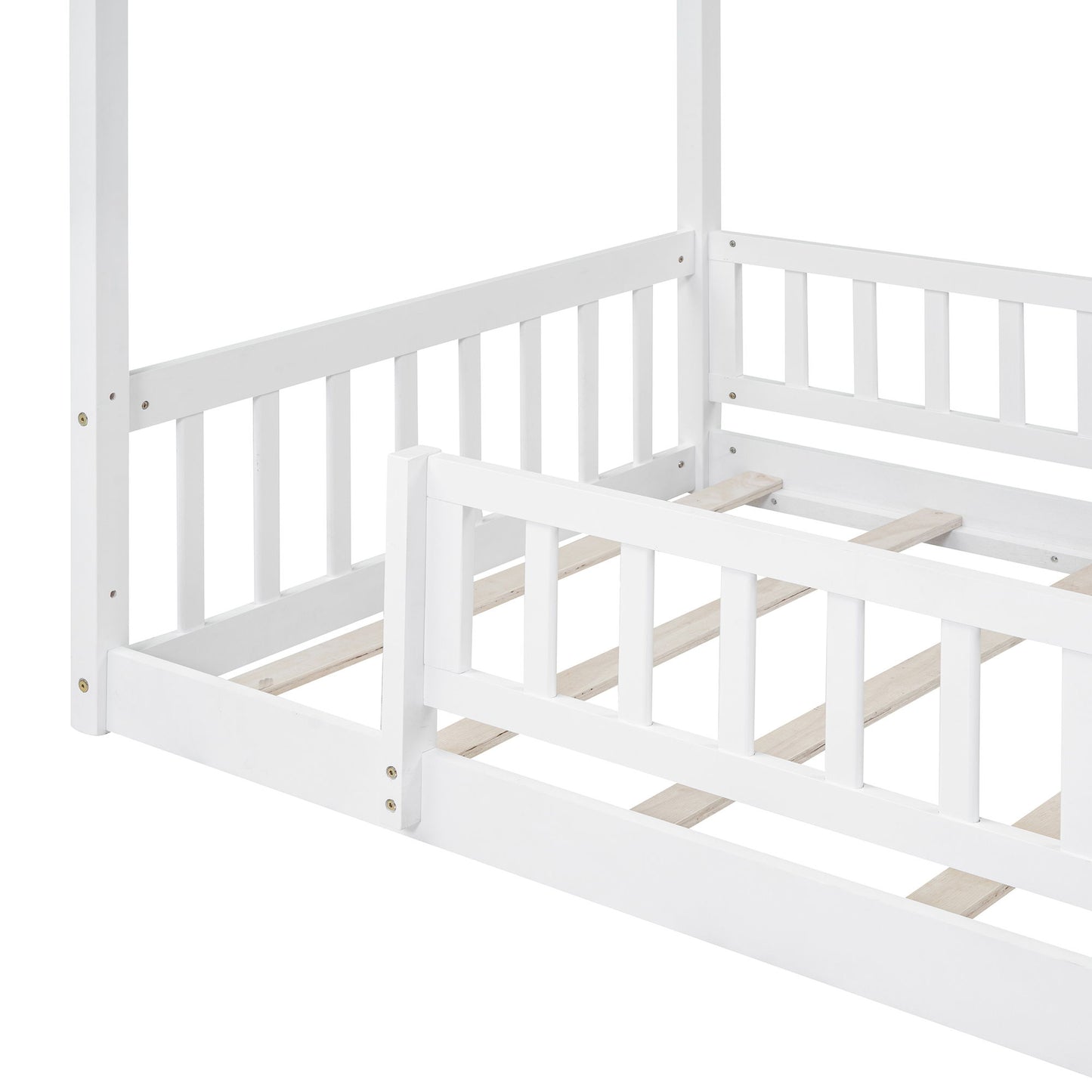 Twin Size Bed House Bed Frame & Fence - White