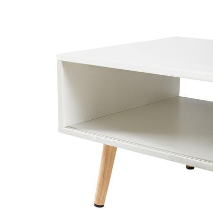 41.34" Rattan Coffee Table, Sliding Door For Storage, Solid Wood Legs, Modern Table For Living Room - White