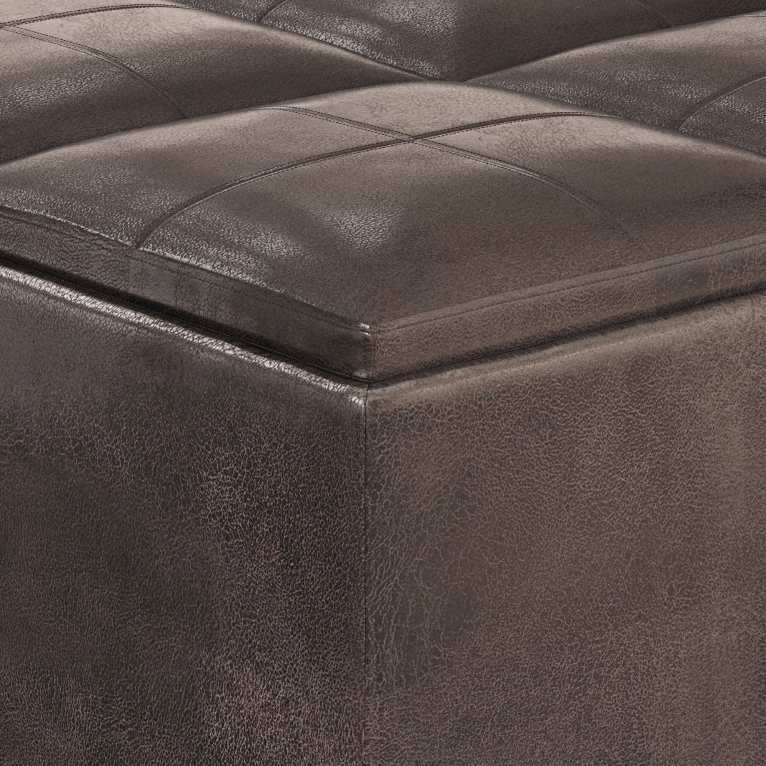 Avalon - Square Coffee Table Storage Ottoman - Distressed Brown