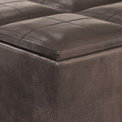 Avalon - Square Coffee Table Storage Ottoman - Distressed Brown