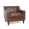 Contemporary Club Chair With Button Tufting And Birch Wood Legs - Dark Brown