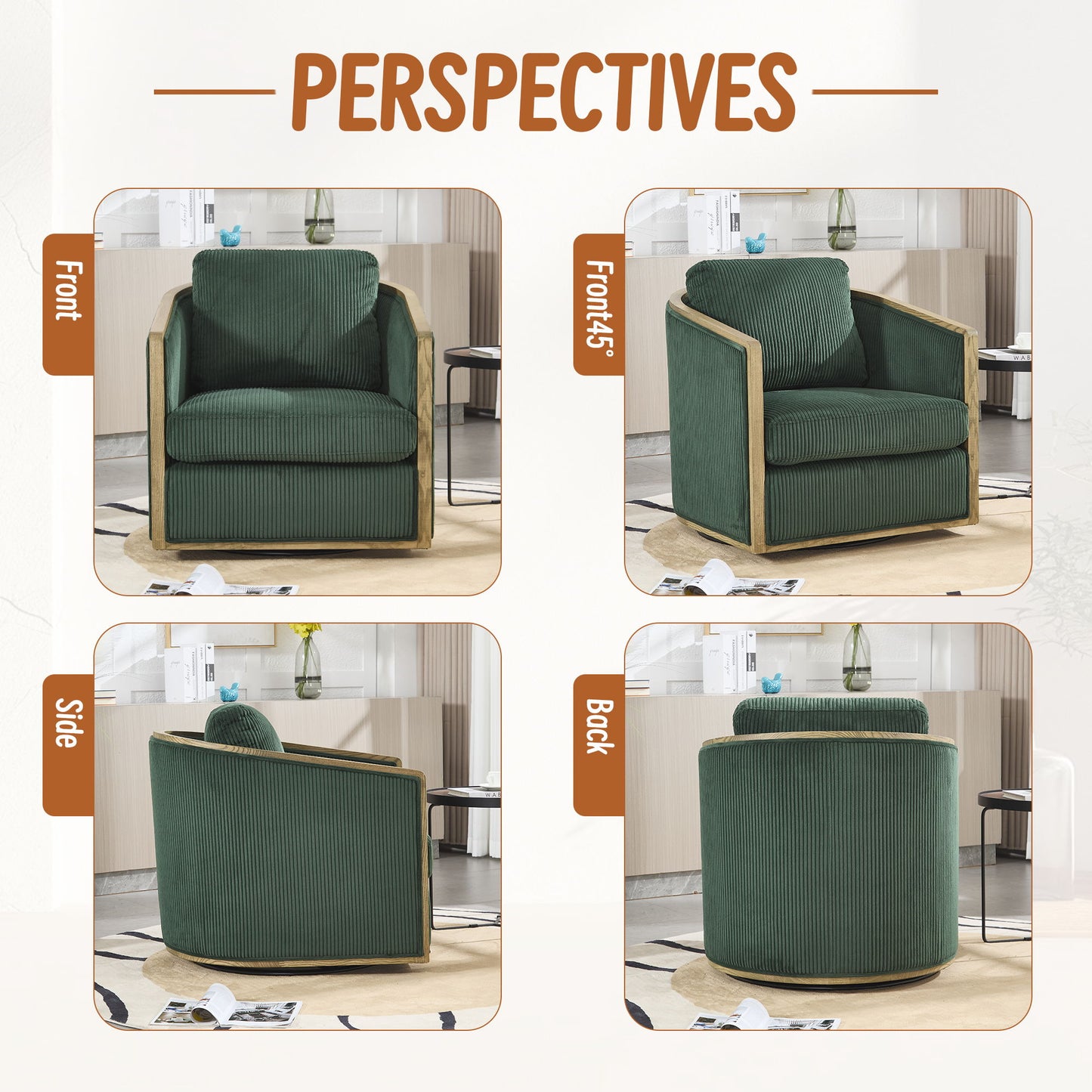 Corduroy Swivel Barrel Chair, Comfortable Accent Sofa Chair With 360 Degree Swivel For Living Room - Emerald