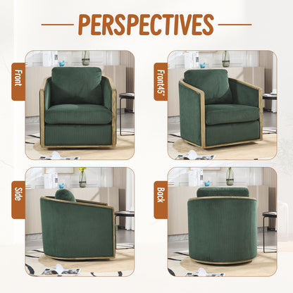 Corduroy Swivel Barrel Chair, Comfortable Accent Sofa Chair With 360 Degree Swivel For Living Room - Emerald