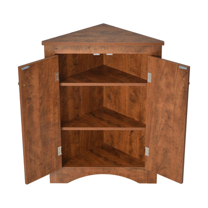 Triangle Bathroom Storage Cabinet With Adjustable Shelves, Freestanding Floor Cabinet For Home Kitchen - Brown