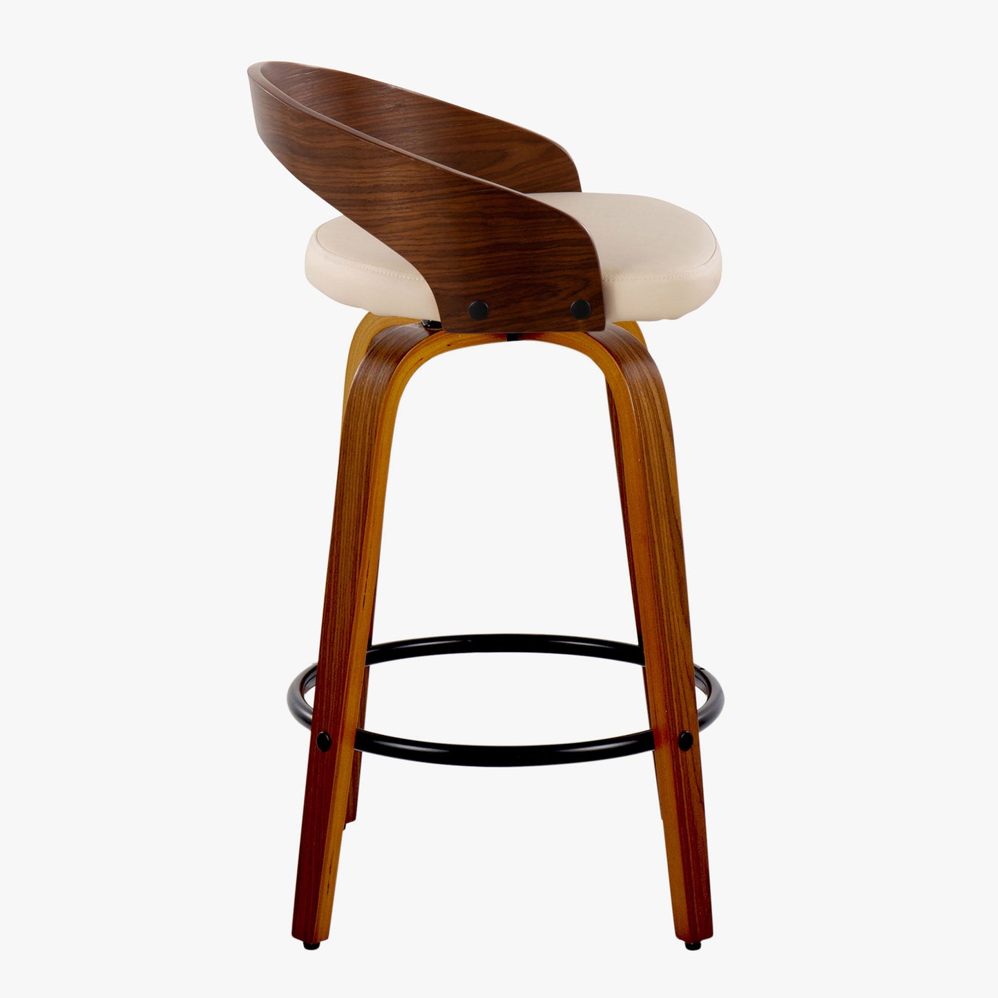 Grotto - Mid-Century Modern Fixed Height Counter Stool With Swivel & Round Footrest (Set of 2) - Walnut / Cream