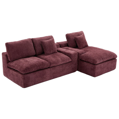 Cloud Sectional Sofa Upholstered Sofa Couch With Double-Layer Cushion And Side Pockets - Red