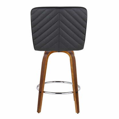 Henry - Contemporary Fixed Height Counter Stool With Swivel With Round Footrest (Set of 2) - Walnut / Black