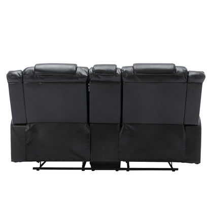 2 Seater Home Theater Recliner Manual Recliner Chair With A Storage Box And Two Cup Holders For Living Room - Black
