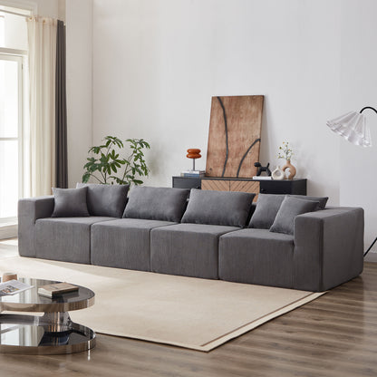 Corduroy Modular L Shaped Sectional Sofa, Luxury Floor Couch Set, 4 Piece Free Combination - Gray