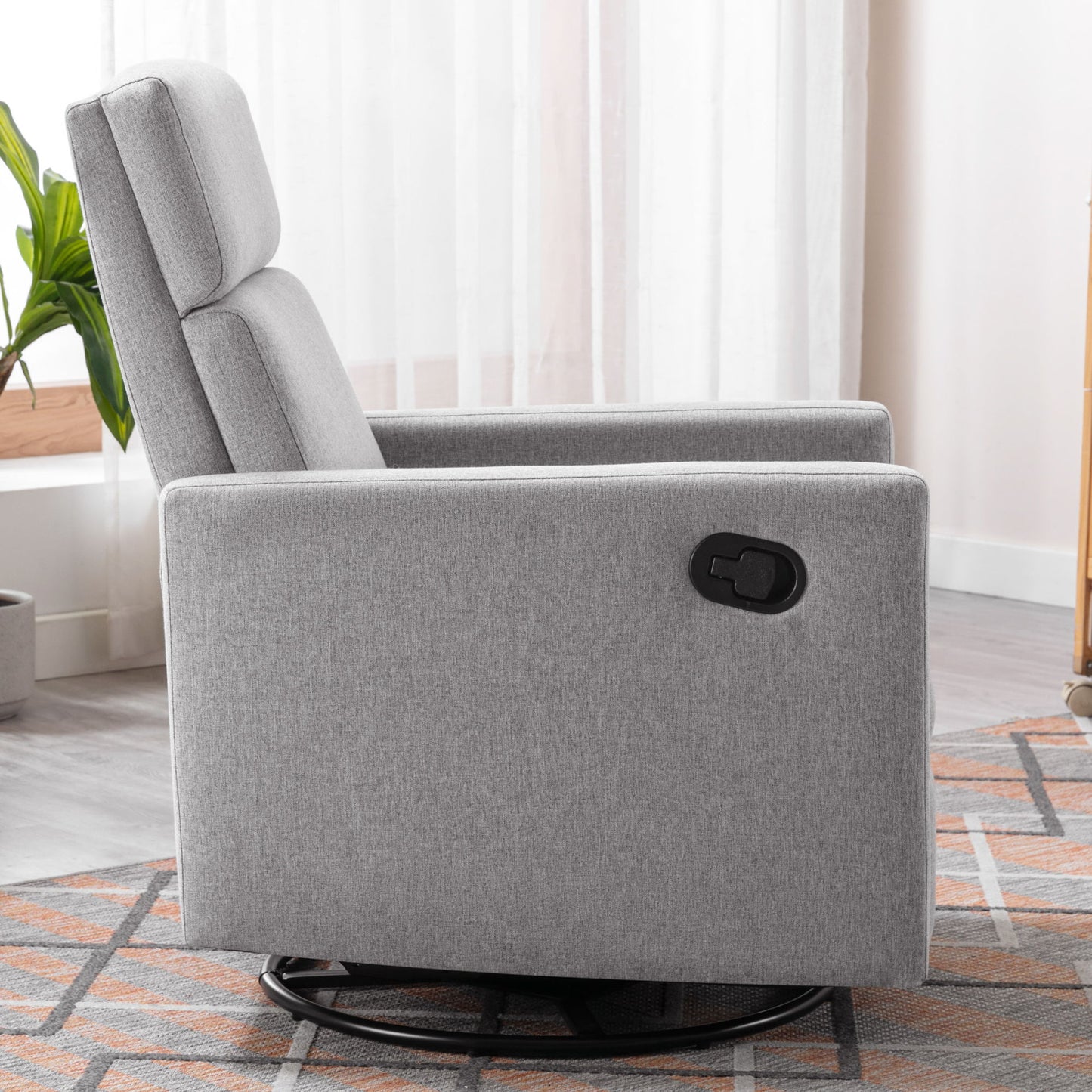 Modern Upholstered Rocker Nursery Chair Plush Seating Glider Swivel Recliner Chair - Gray