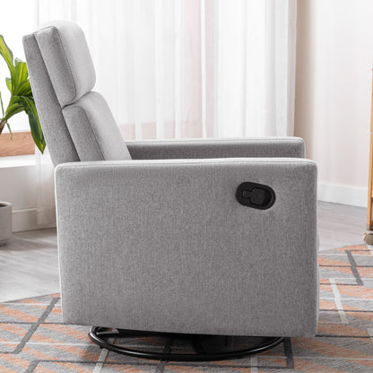 Modern Upholstered Rocker Nursery Chair Plush Seating Glider Swivel Recliner Chair - Gray