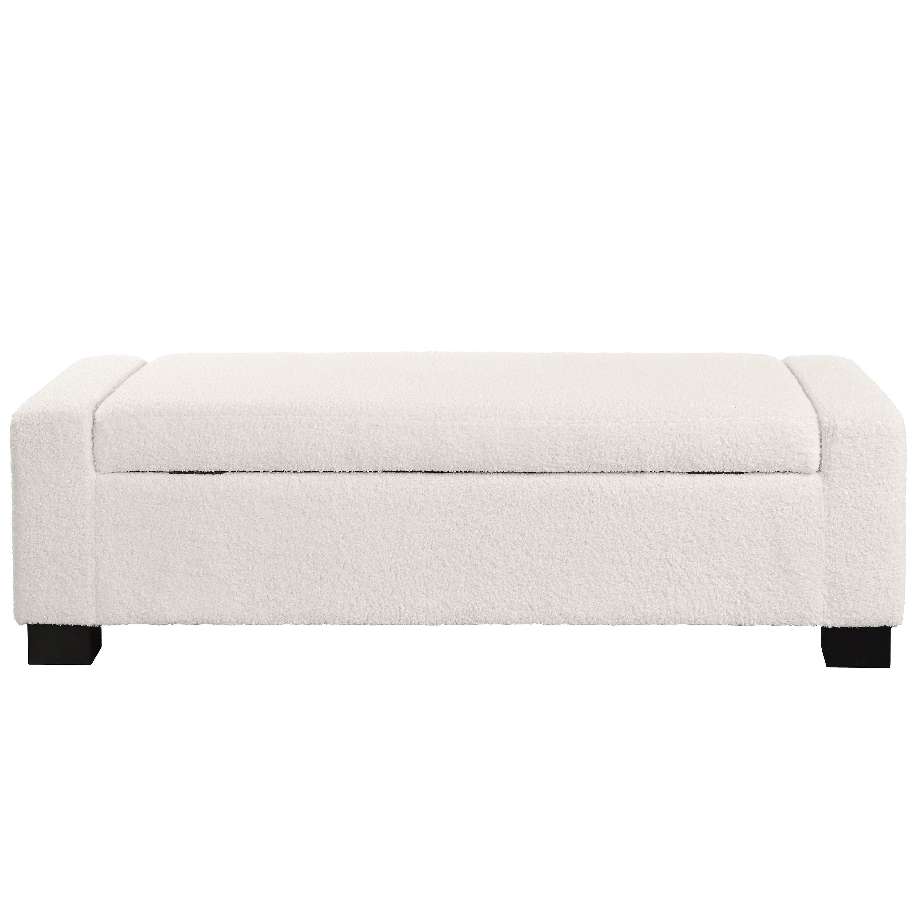 Textured Boucle Ottoman Bench With Hinged Lid For Seating And Storage - Beige