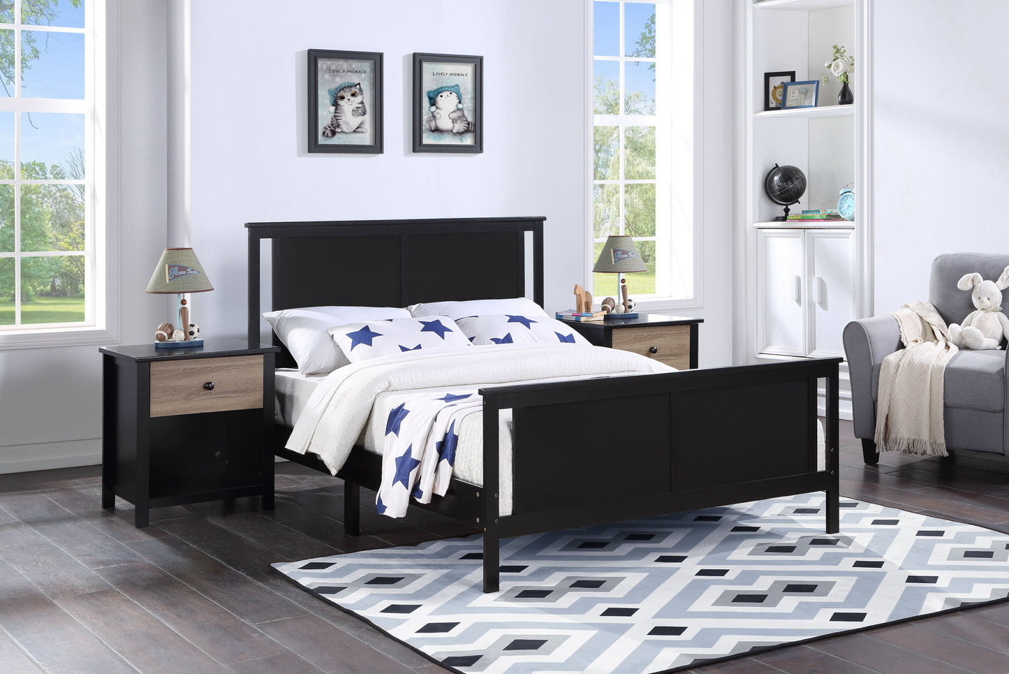 Connelly - Nightstand Black, Vintage - Walnut
