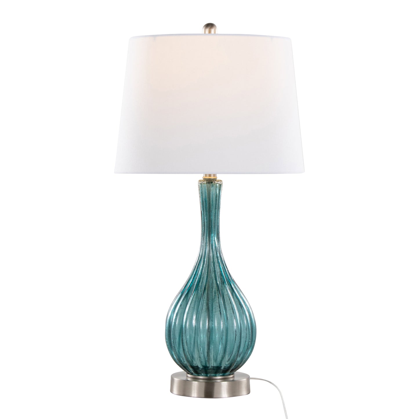 Jenny - Contemporary Table Lamp (Set of 2) - Clear Sapphire Blue Crackle / Nickel / White