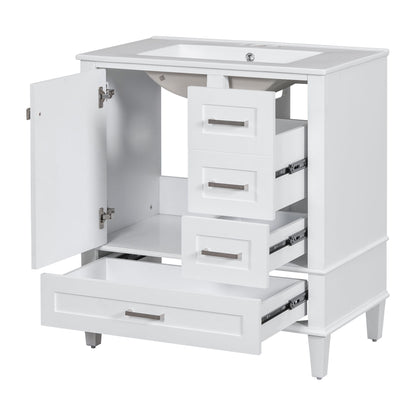 Bathroom Vanity, Modern Bathroom Cabinet With Sink Combo Set, Bathroom Storage Cabinet With A Soft Closing Door And 3 Drawers, Solid Wood Frame - White