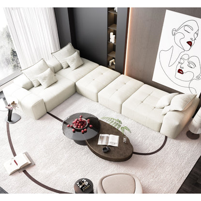 Modern Oversized Modular Sectional Sofa, Sparkling Chenille Fabric Soft Cushion Sofa With 6 Pillows, 6 Pieces Diy Combination Tufted Sofa, No Assembly Required - Beige