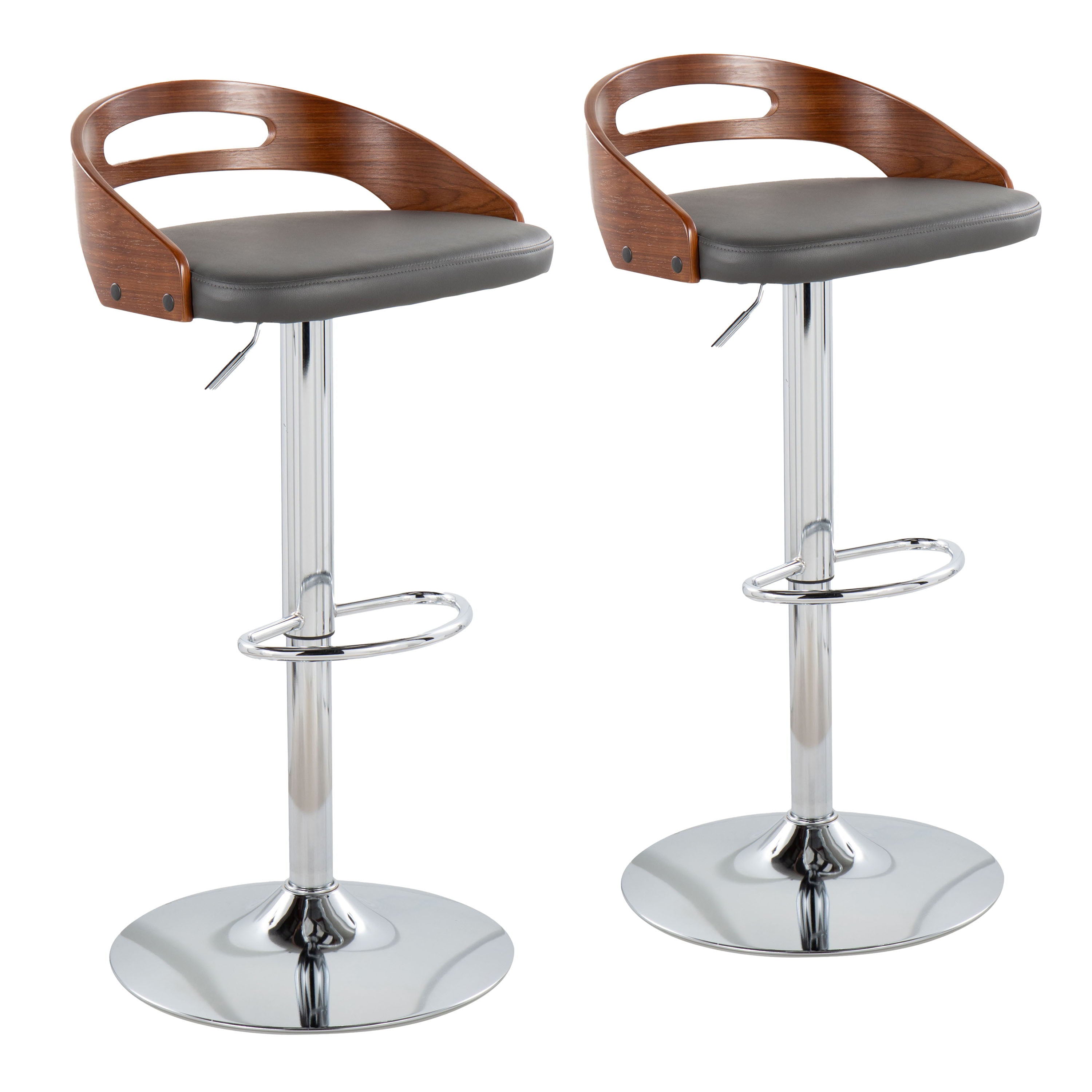Cassis - Mid-Century Modern Adjustable Barstool With Swivel - Walnut / Gray