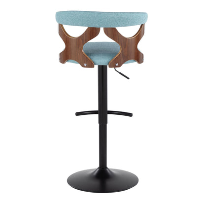 Gardenia - Contemporary Adjustable Barstool With Swivel With Rounded T Footrest (Set of 2) - Black / Walnut / Teal