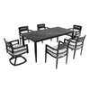 7 Pieces Modern Outdoor Patio Dining Set, Rectangular Table, 4 Chairs & 2 Swivel Rockers, Sunbrella Cushions - Ember Black