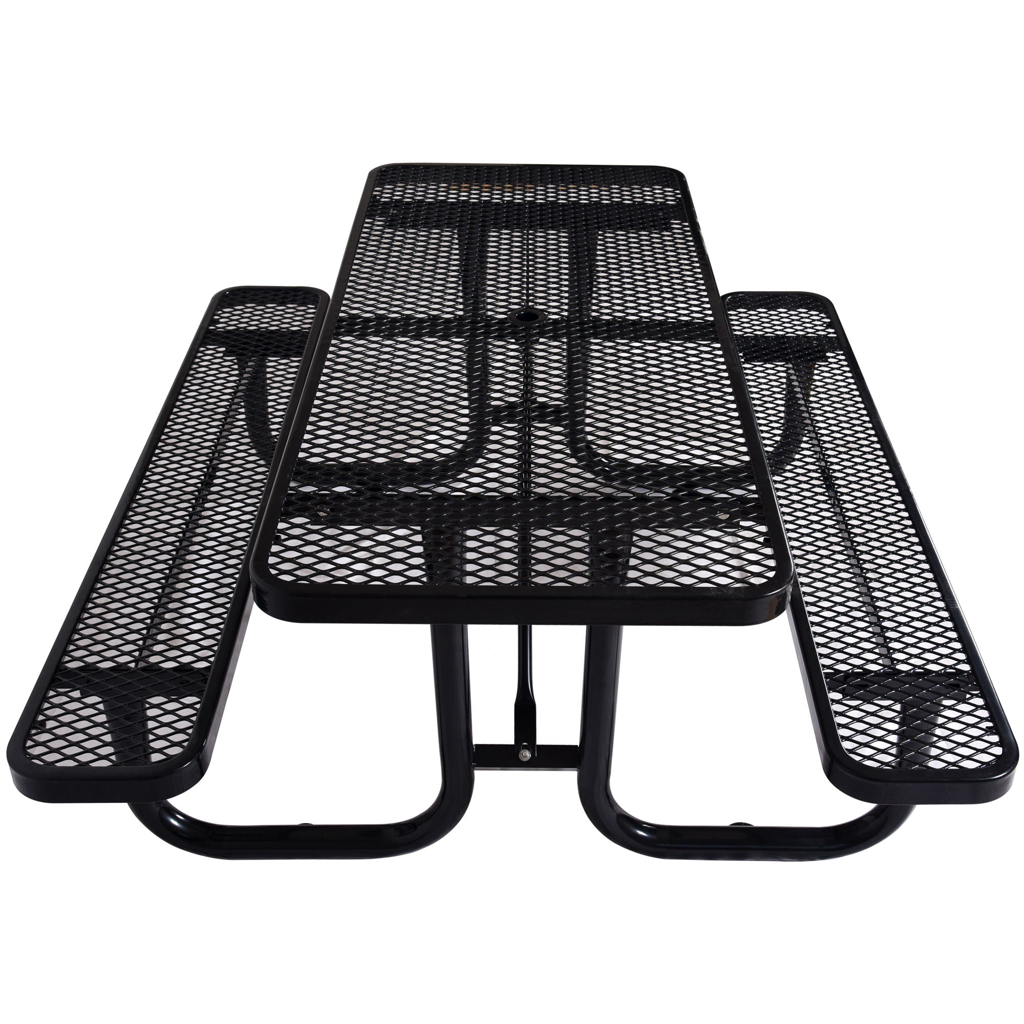Rectangular Outdoor Steel Picnic Table With Umbrella Pole - Black