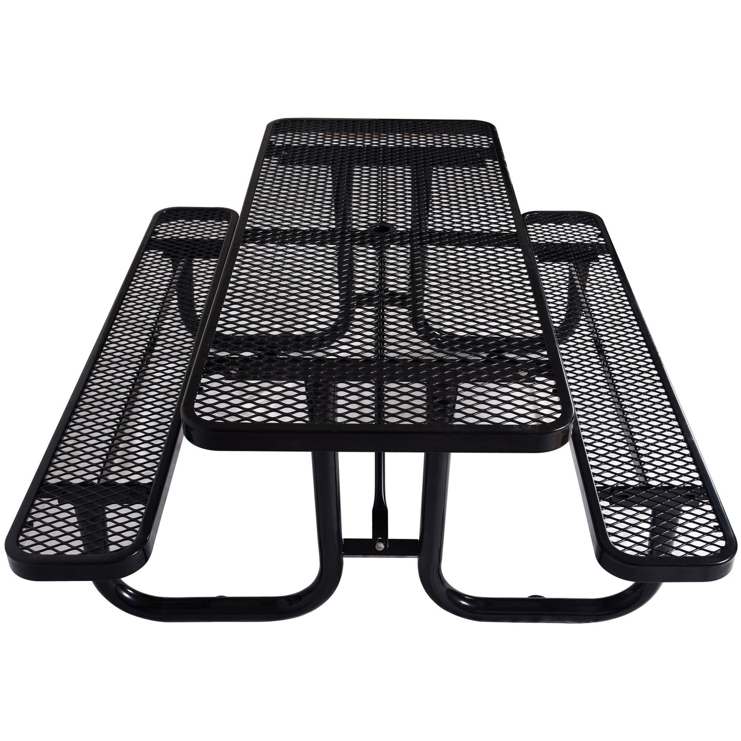 Rectangular Outdoor Steel Picnic Table With Umbrella Pole - Black