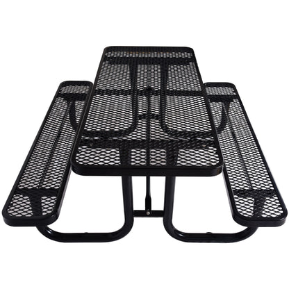 Rectangular Outdoor Steel Picnic Table With Umbrella Pole - Black