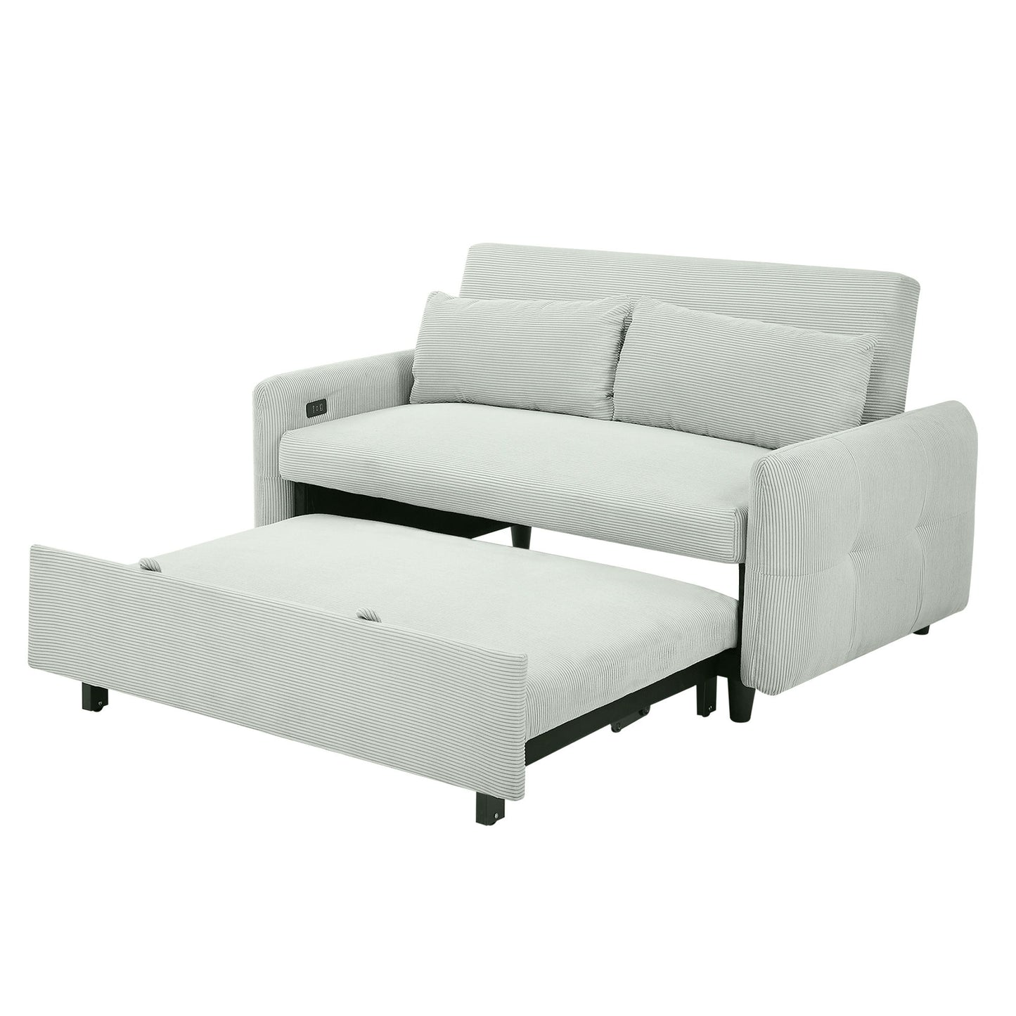 Pull Out Sofa Bed Convertible Couch 2 Seat Loveseat Sofa Modern Sleeper Sofa With 2 Throw Pillows And USB Ports For Living Room - Light Gray Green