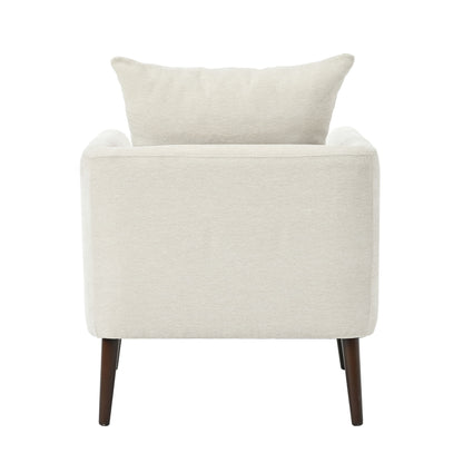 Modern Chenille Accent Chair, Upholstered Armchair For Living Room, Mid Century Fabric Lounge Chair With Pillow, Comfortable Reading Chair With Wood Legs For Living Room, Reception Room - Beige