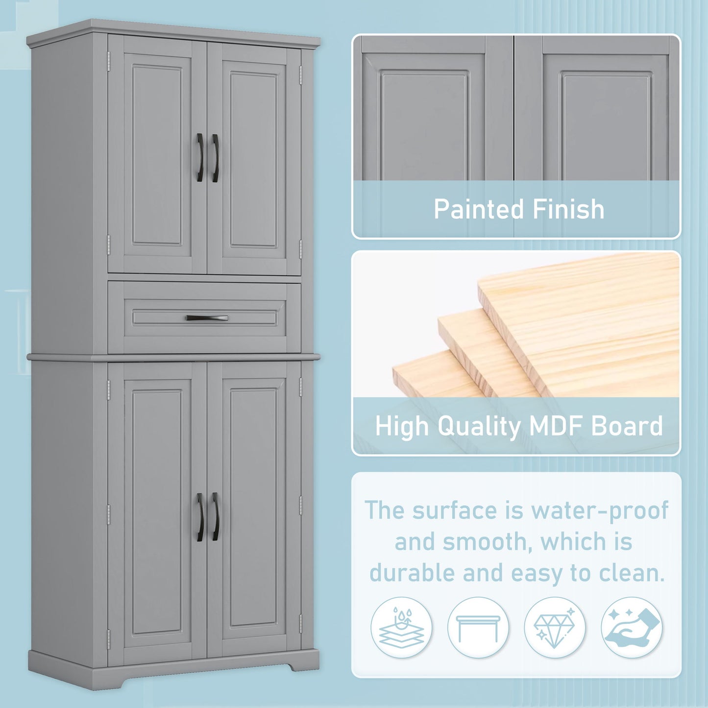 Bathroom Storage Cabinet With Multi Functional Storage Space, Material, Adjustable Shelf, Slide Rail Drawer - Gray