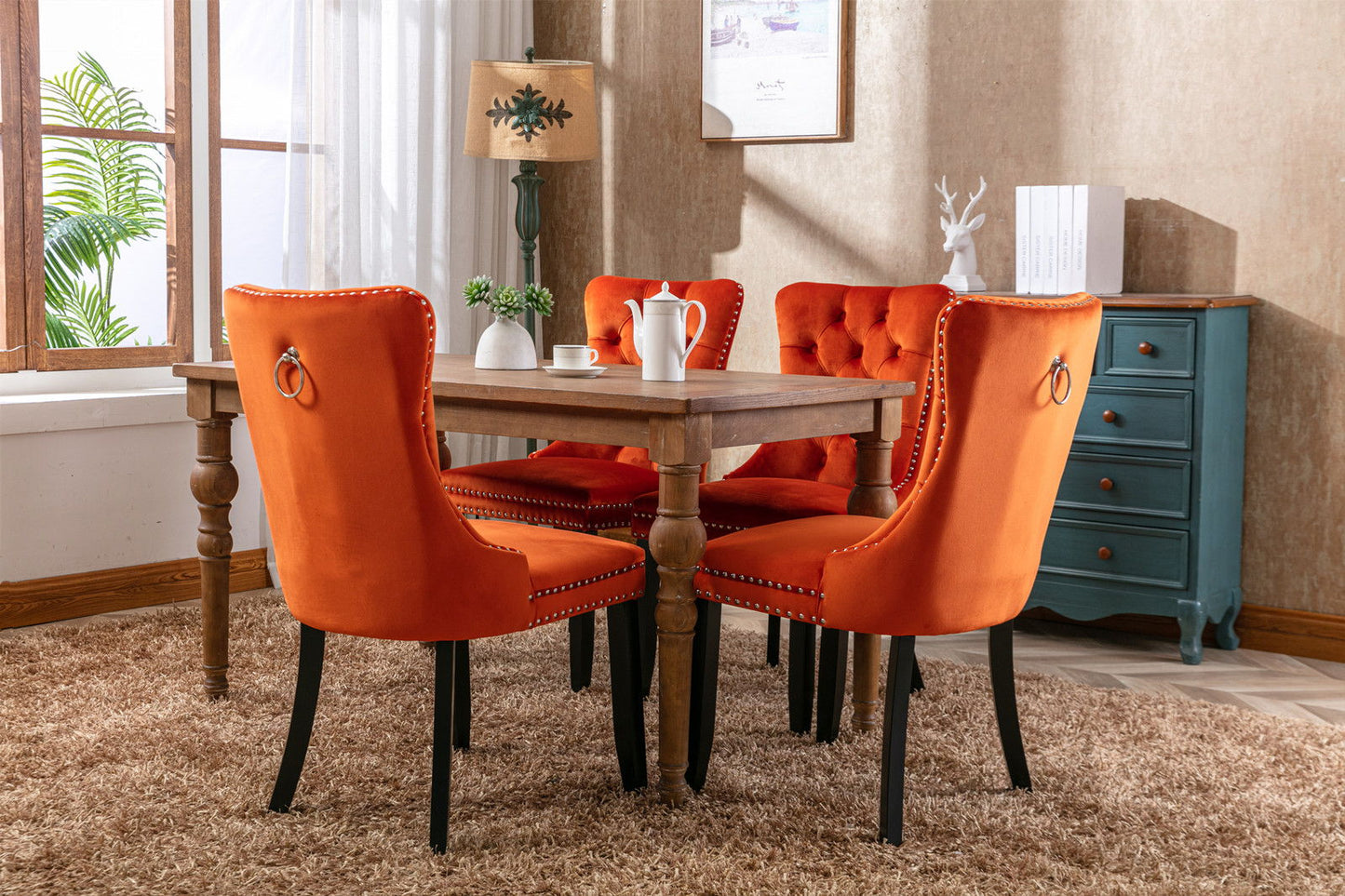 Nikki - Modern, High-End Tufted Solid Wood Contemporary Velvet Upholstered Dining Chair With Wood Legs Nailhead Trim (Set of 2) - Orange