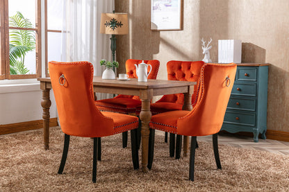 Nikki - Modern, High-End Tufted Solid Wood Contemporary Velvet Upholstered Dining Chair With Wood Legs Nailhead Trim (Set of 2) - Orange