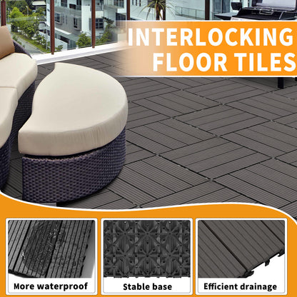 Wood Plastic Composite Deck Tiles (Set of 20), Sustainable Composite Decking Resist Rust, Water, Weather, Easy To Diy & Maintain, Ideal For Patios, Balconies, Rooftops - Light Gray