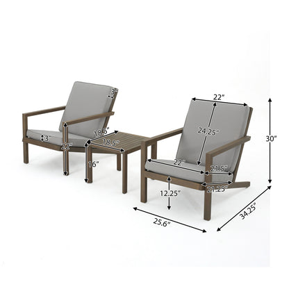 Celestaria - 3 Piece Outdoor Chat Set With Adirondack Chairs, Cushions And Side Table - Gray
