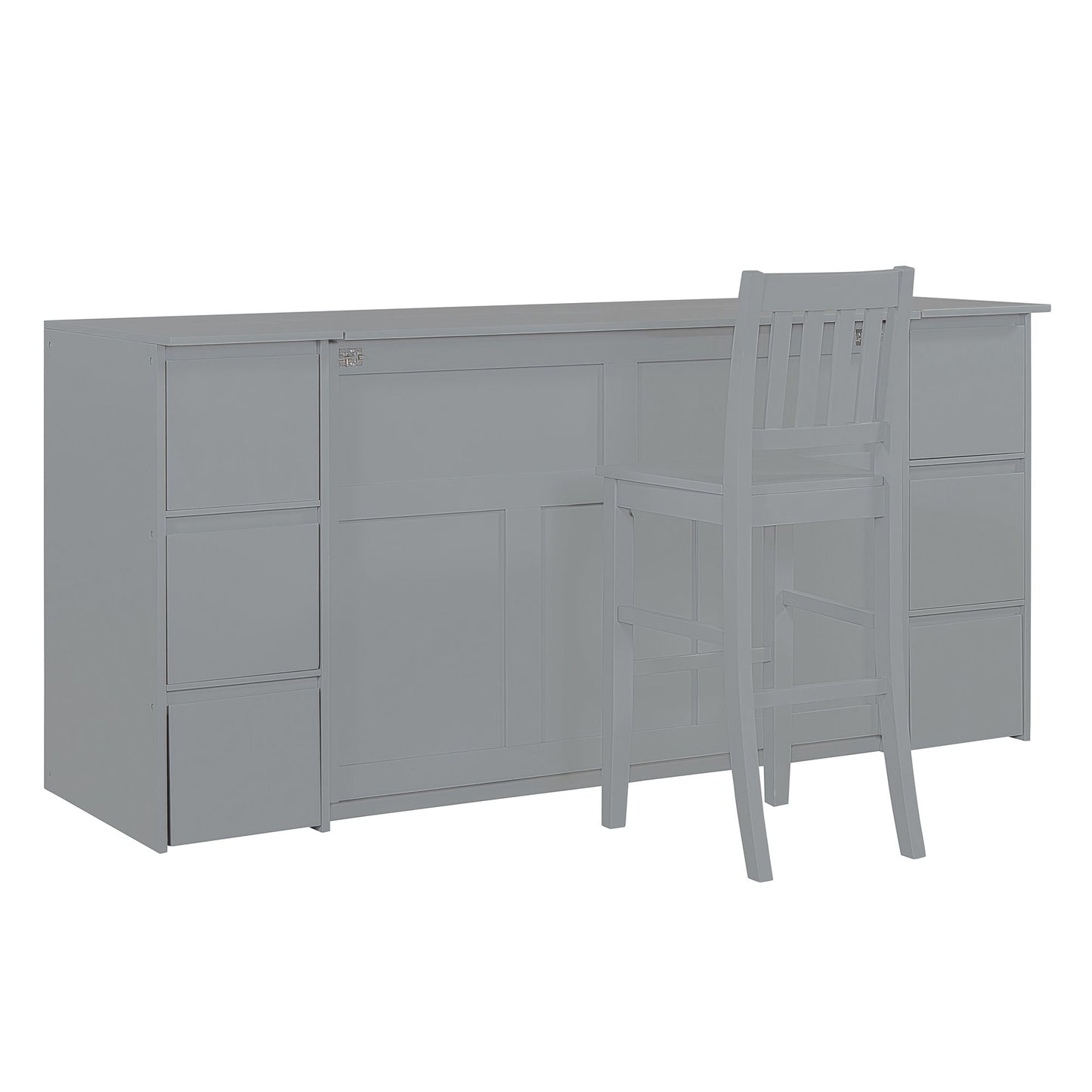 Full Size Murphy Bed With Drawers, Cabinets, And USB Ports - Gray