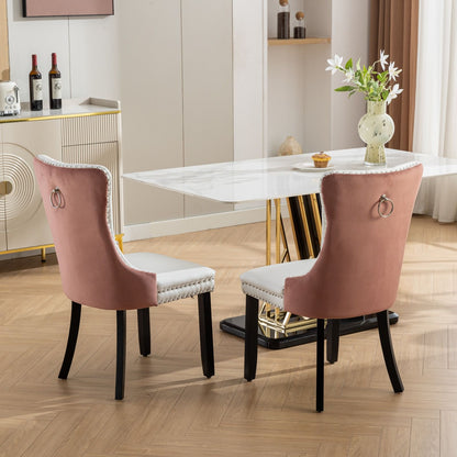 Nikki - Modern, High-End Tufted Solid Wood Contemporary And Velvet Upholstered Dining Chair With Wood Legs Nailhead Trim (Set of 2) - White / Pink