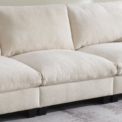 Sectional With Bluetooth Speaker Comfy Cloud Couch Set With Drop Down Table Cup Holders, USB Charger Storage Armrest Wide Seat Sofa - Beige