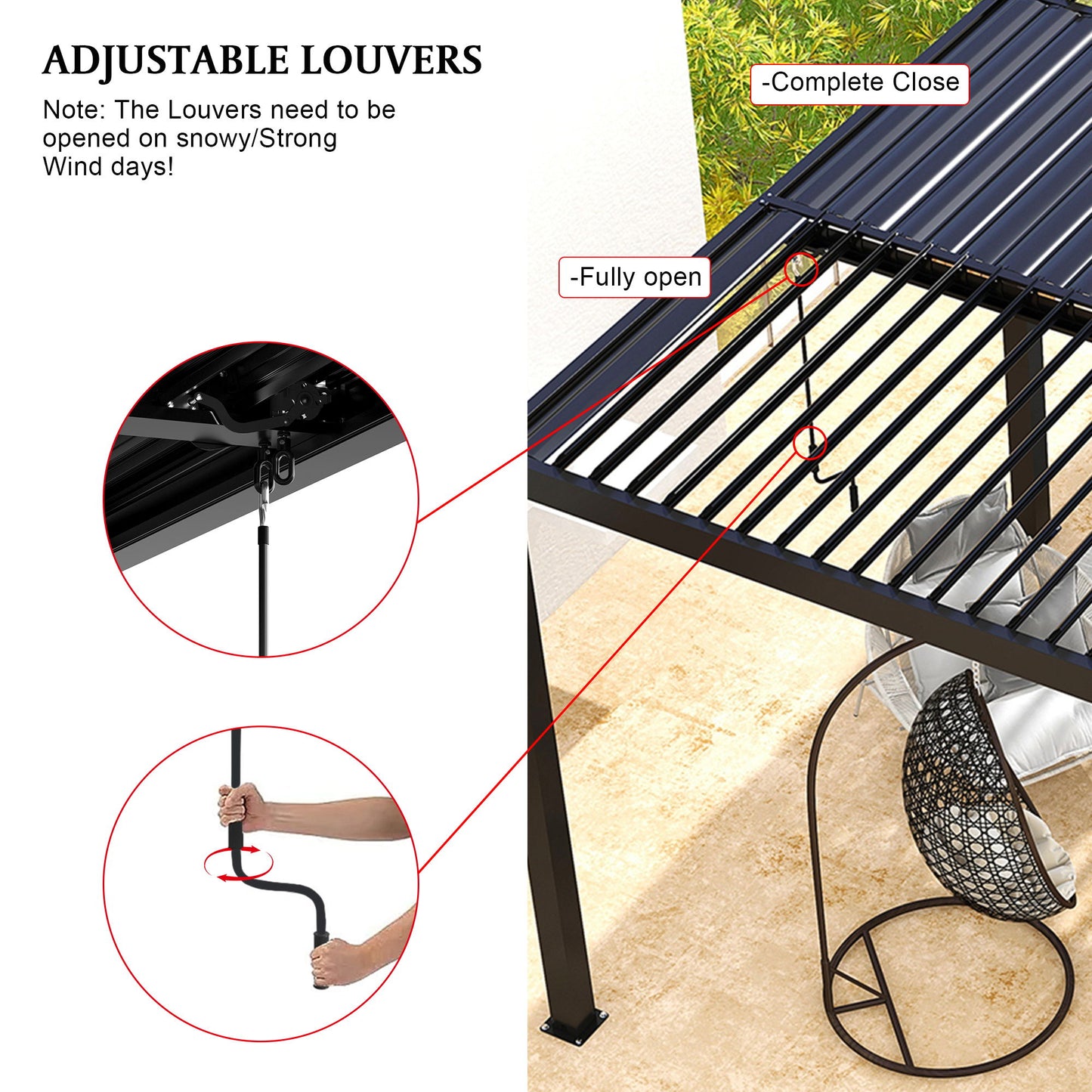 10 x 19 Ft Louver Pergola Frame & Steel Louvers - Black